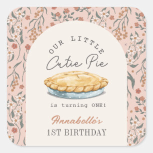 Little Cutie Pie Roze Bloemen Meisje 1e verjaardag Vierkante Sticker