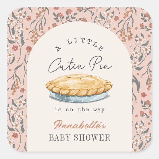 Little Cutie Pie Roze Bloemen Meisje Baby shower Vierkante Sticker (Voorkant)