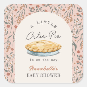 Little Cutie Pie Roze Bloemen Meisje Baby shower Vierkante Sticker