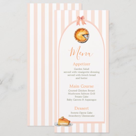 Little Cutie Pie Sinaasappel Gingham Verjaardagsme Menu (Voorkant / Achterkant)