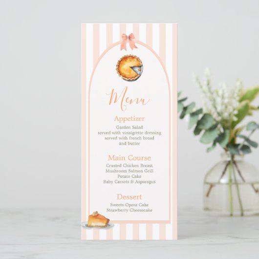 Little Cutie Pie Sinaasappel Gingham Verjaardagsme Menu (Staand voorkant)