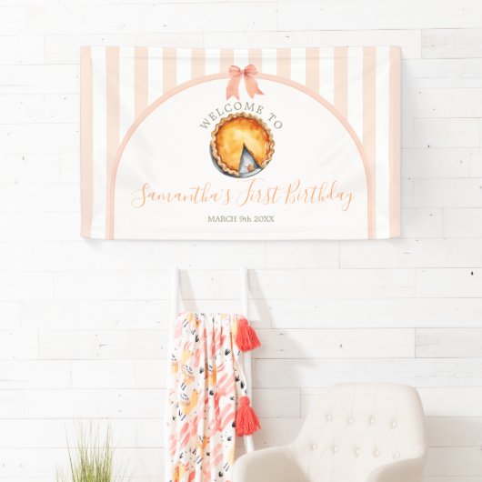 Little Cutie Pie Sinaasappel Gingham Welkom Groot Spandoek (Insitu)