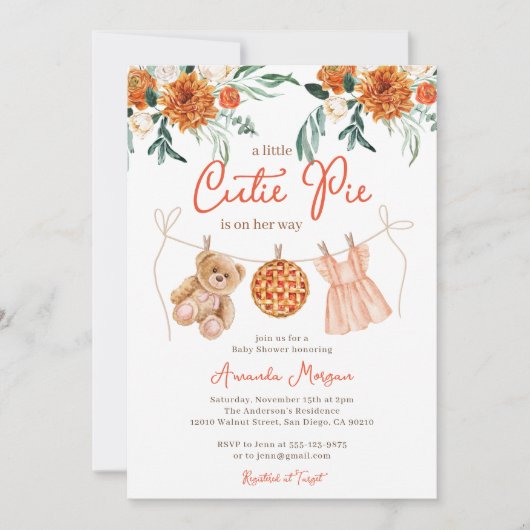 Little Cutie Pie Teddy Bear Herfst Meisje Baby sho Kaart (Voorkant)