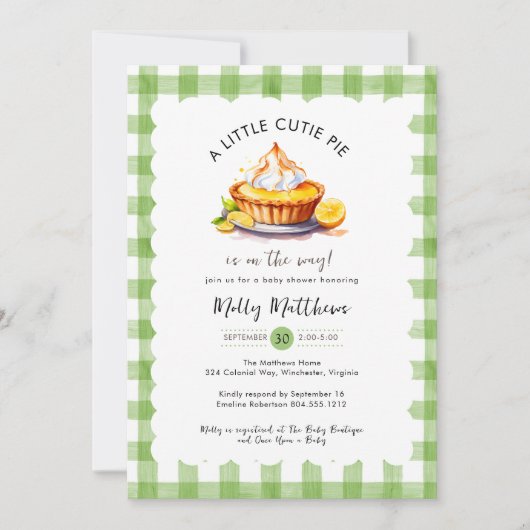 Little Cutie Pie Waterverf Gingham Baby shower Kaart (Voorkant)