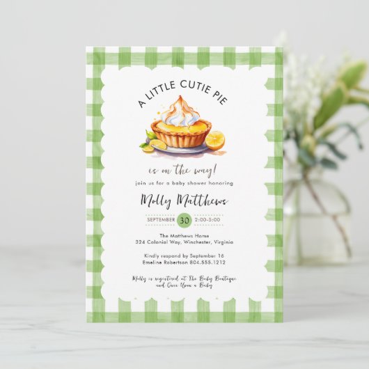 Little Cutie Pie Waterverf Gingham Baby shower Kaart (Staand voorkant)