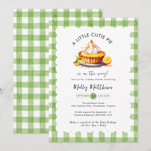 Little Cutie Pie Waterverf Gingham Baby shower Kaart (Voorkant / Achterkant)