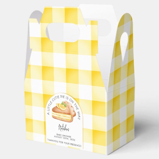 Little Cutie Pie Yellow Gingham geruite Baby showe Bedankdoosjes (Geopend)