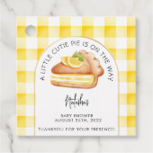 Little Cutie Pie Yellow Gingham geruite Baby showe Bedankjes Labels (Voorkant)