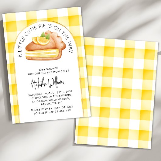 Little Cutie Pie Yellow Gingham geruite Baby showe Kaart