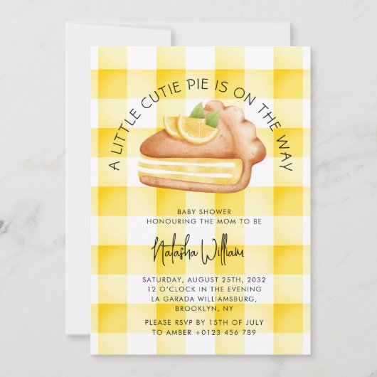 Little Cutie Pie Yellow Gingham geruite Baby showe Kaart (Voorkant)