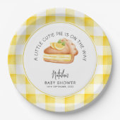 Little Cutie Pie Yellow Gingham geruite Baby showe Papieren Bordje (Voorkant)