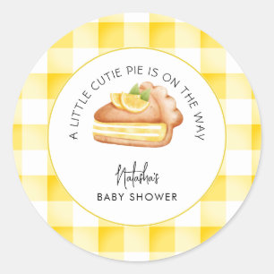 Little Cutie Pie Yellow Gingham geruite Baby showe Ronde Sticker