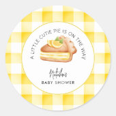 Little Cutie Pie Yellow Gingham geruite Baby showe Ronde Sticker (Voorkant)