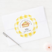 Little Cutie Pie Yellow Gingham geruite Baby showe Ronde Sticker (Envelop)
