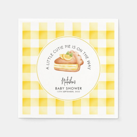 Little Cutie Pie Yellow Gingham geruite Baby showe Servet (Voorkant)
