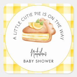 Little Cutie Pie Yellow Gingham geruite Baby showe Vierkante Sticker