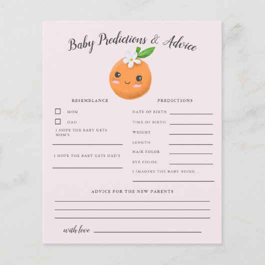 Little Cutie Pink Baby Predictions & Advice Card (Voorkant)
