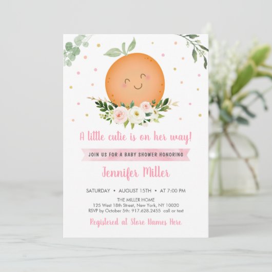 Little Cutie Pink Girl Baby shower Invitation Kaart (Staand voorkant)