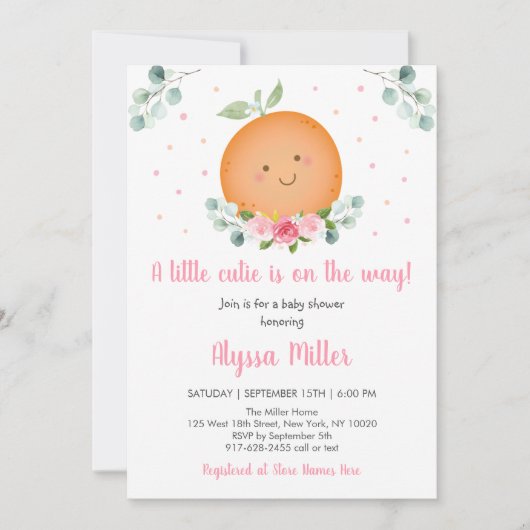 Little Cutie Pink Girl Baby shower Kaart (Voorkant)