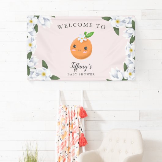 Little Cutie Roze Citrus Bloemen Welkom Spandoek (Insitu)