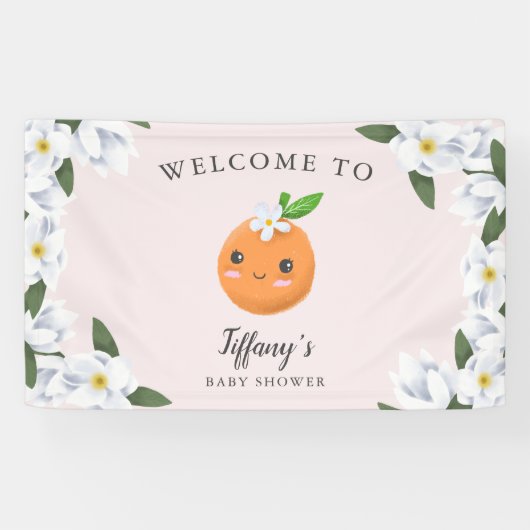 Little Cutie Roze Citrus Bloemen Welkom Spandoek (Horizontaal)