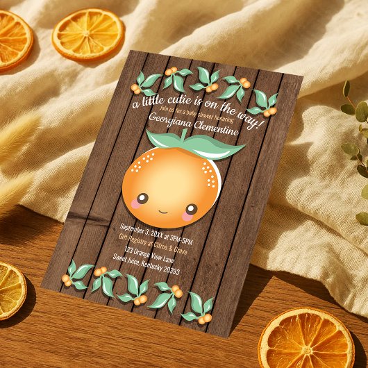 Little Cutie Rustic Citrus Clementines Baby shower Kaart