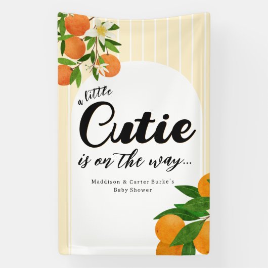 Little Cutie Sinaasappel Baby shower - Biologische Spandoek (Verticaal)
