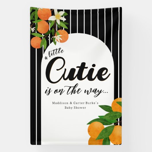 Little Cutie Sinaasappel Baby shower - Biologische Spandoek (Verticaal)