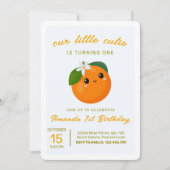 Little Cutie Sinaasappel Citrus 1e Verjaardagsuitn Kaart (Voorkant)