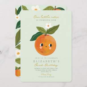 Little Cutie Sinaasappel Citrus 1e Verjaardagsuitn Kaart