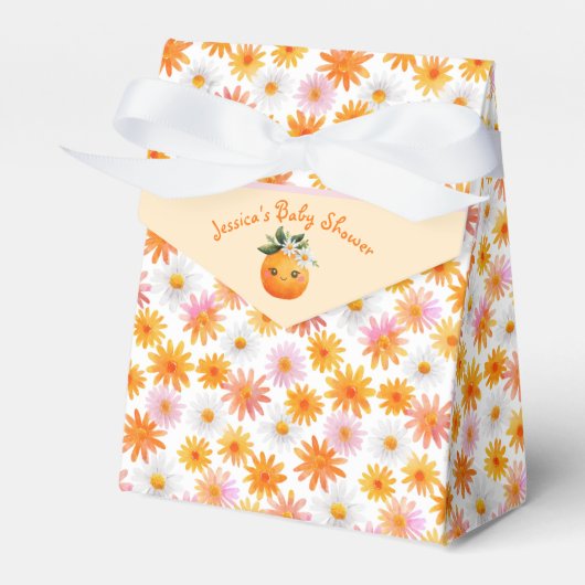 Little Cutie Sinaasappel Daisy Pattern Baby shower Bedankdoosjes (Voorkant Zijde)