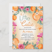 Little Cutie Sinaasappel Roze Bloemen Baby shower Kaart (Voorkant)