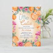Little Cutie Sinaasappel Roze Bloemen Baby shower Kaart (Staand voorkant)