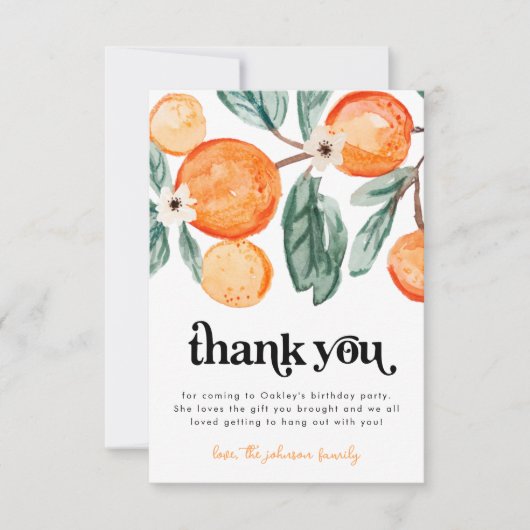 Little Cutie Sinaasappel Verjaardag Dank u kaart (Voorkant)