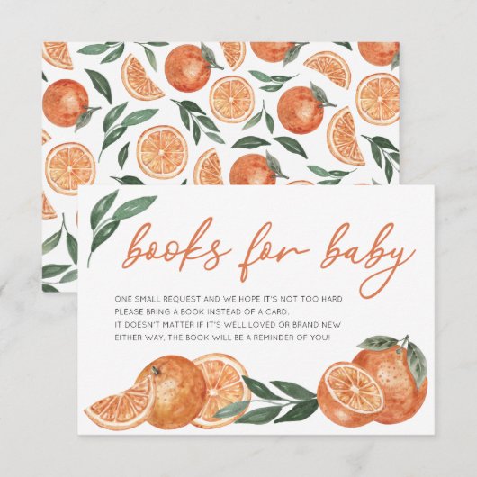 Little Cutie Sinaasappels boeken voor Baby shower Informatiekaartje (Voorkant / Achterkant)
