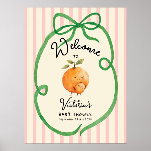 Little Cutie sinaasappels Bow Baby shower Welkomst Poster (Voorkant)