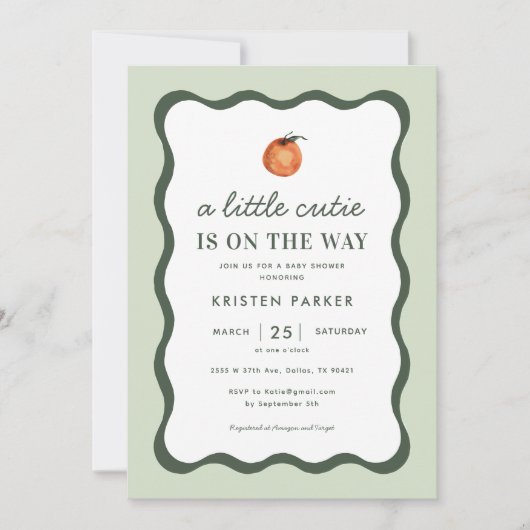 Little Cutie Squiggle Tangerine Baby Shower Uitnod Kaart (Voorkant)