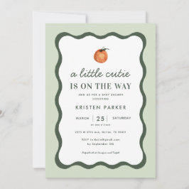 Little Cutie Squiggle Tangerine Baby Shower Uitnod Kaart