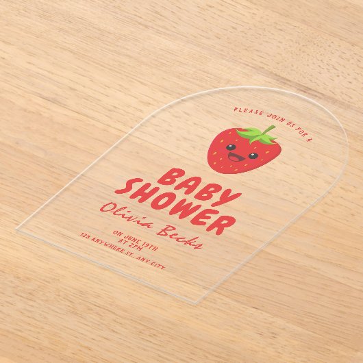 Little Cutie Strawberry Baby shower Acryl Uitnodigingen (Laagn)