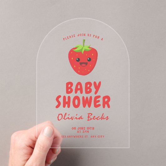 Little Cutie Strawberry Baby shower Acryl Uitnodigingen (Insitu (Draagbaar))