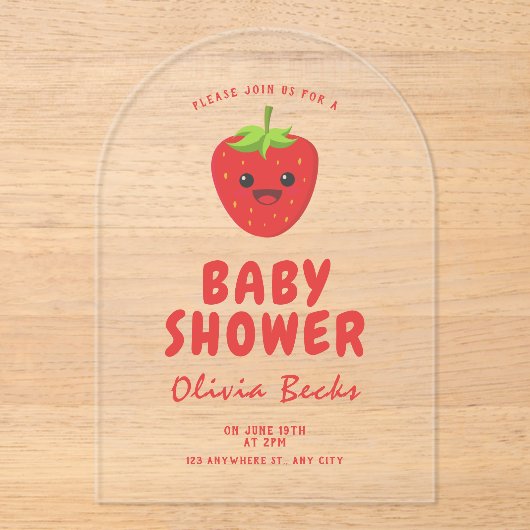 Little Cutie Strawberry Baby shower Acryl Uitnodigingen (Voorkant)