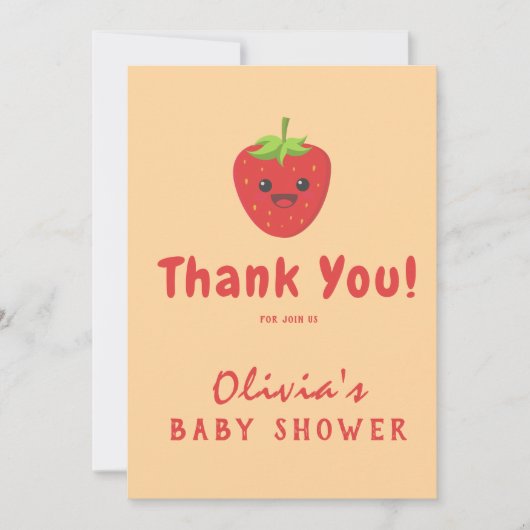 Little Cutie Strawberry Baby shower Bedankkaart (Voorkant)