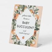 Little Cutie Succulent Baby shower Favors Sign Reclamebord Met Voetstuk (Voorkant)
