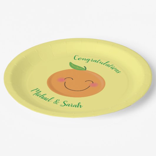 Little Cutie Tangerine Baby shower Genderneutraal Papieren Bordje (Gekanteld)