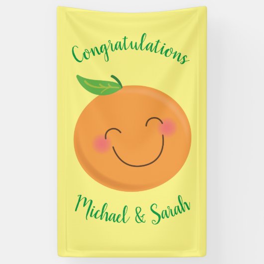 Little Cutie Tangerine Baby shower Genderneutraal Spandoek (Verticaal)