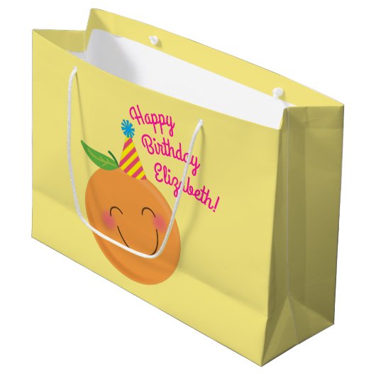 Little Cutie Tangerine Birthday Party Groot Cadeauzakje (Voorkant Gekanteld)