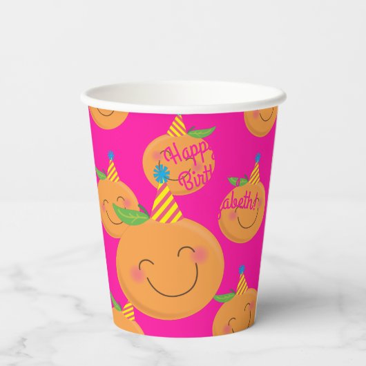 Little Cutie Tangerine Birthday Party Paper Cups Papieren Bekers (Achterkant)