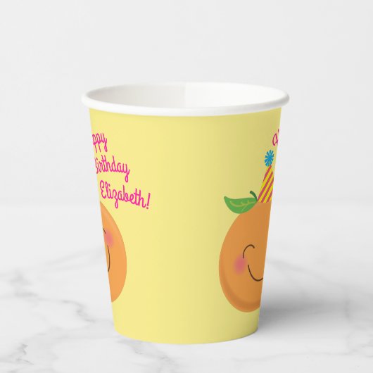 Little Cutie Tangerine Birthday Party Papieren Bekers (Links)