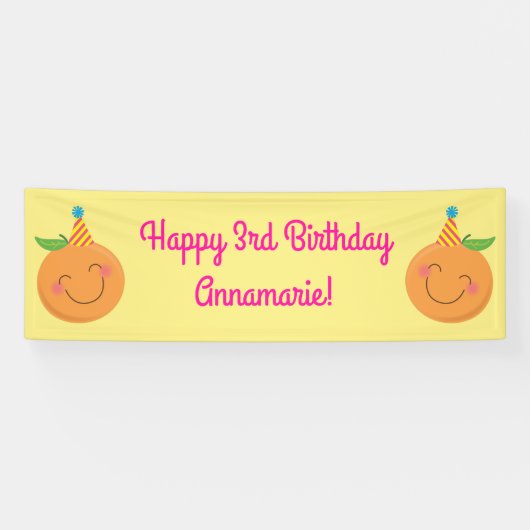 Little Cutie Tangerine Birthday Party Spandoek (Horizontaal)