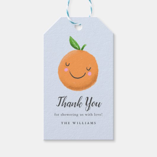 Little Cutie Theme Blue Baby shower Favor Cadeaulabel (Voorkant)